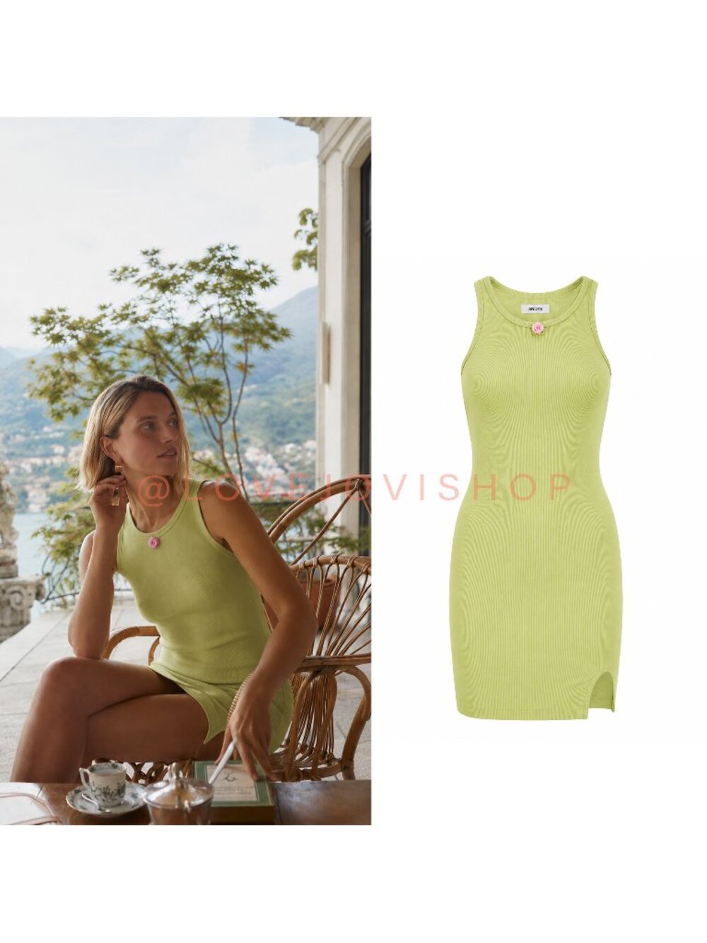 Resort | Urban Social Lime Green Rib Knit Bodycon Mini Dress | Side Slit | NWT